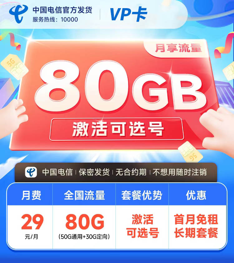 【电信VP卡29元80G】图1